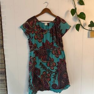 Sonoma Paisley Teal and Pink Mini Dress